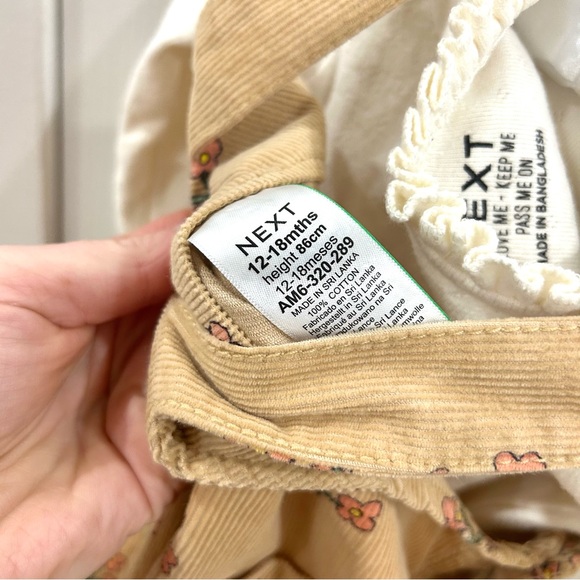 NEXT Baby Floral Corduroy Overalls Outfit Set 12–18M - Picture 4 of 7